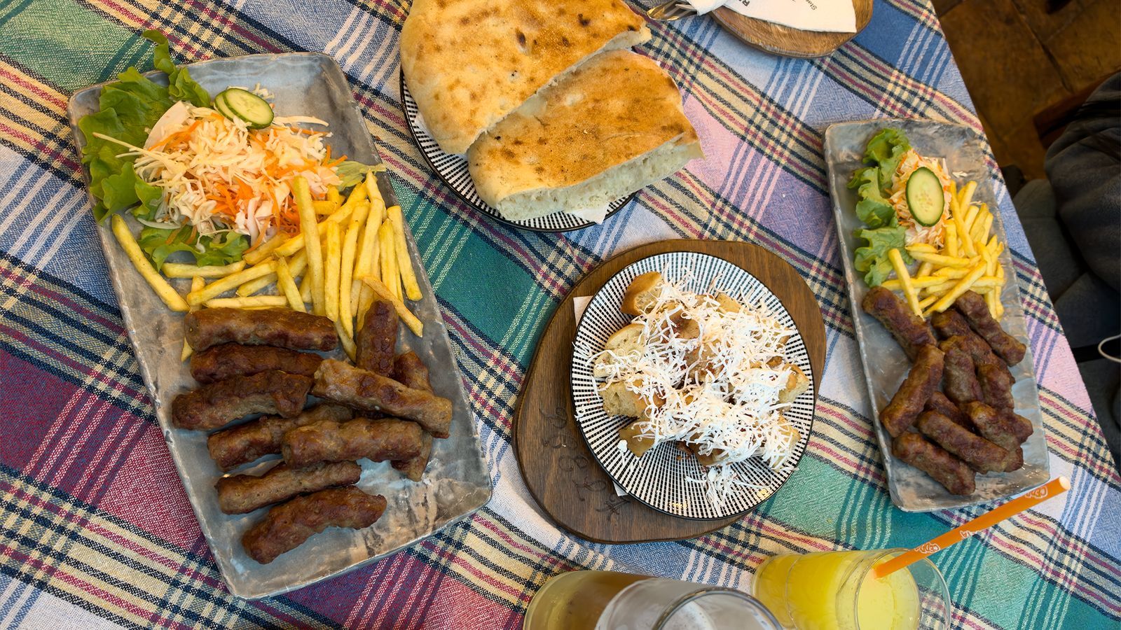 Kebapi plates at BBQ Pcela in Skopje's Old Bazaar