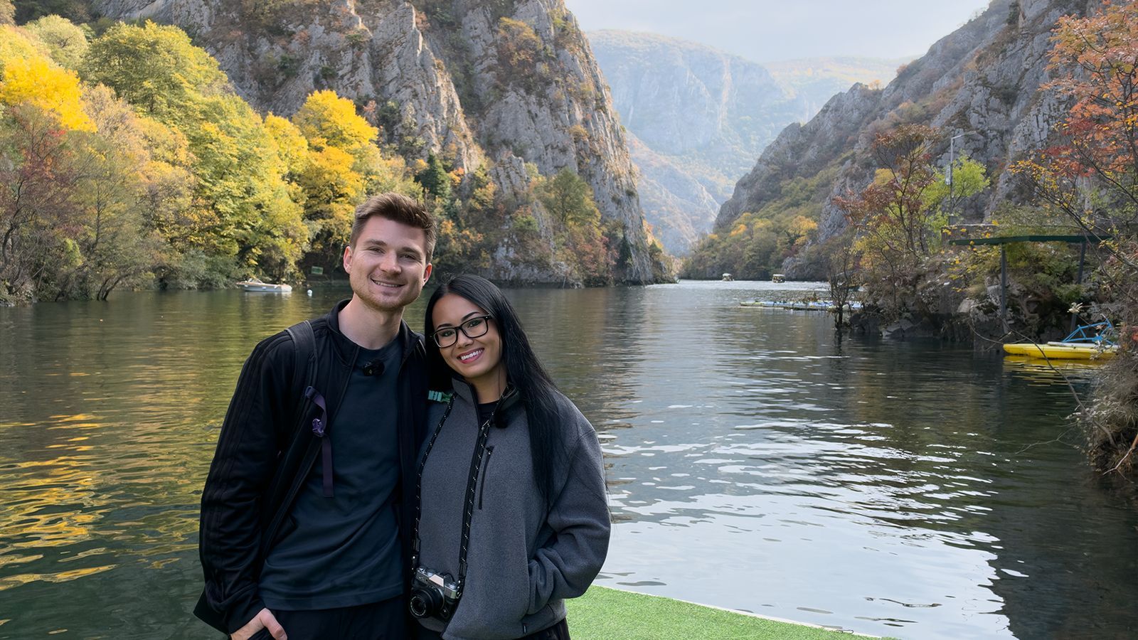 Matka Canyon lake with autumn trees near Skopje